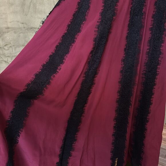 La Ligne 100% silk Elegant Burgundy and Black Lace maxi Dress, US0 - Picture 8 of 14